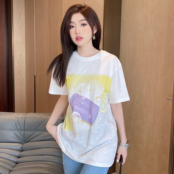 送料込ロエベ マルチカラー グラフィック コットン Tシャツ 本物 2色 lot48125