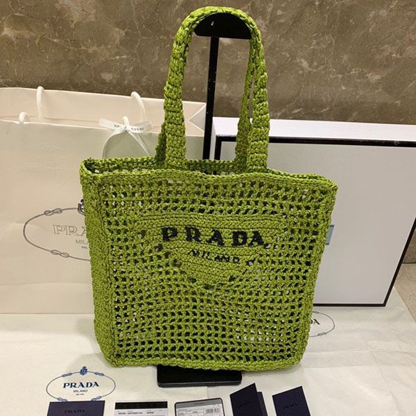 人気No1 プラダ かごバッグ★ラフィアトートバッグ 本物 ロゴ刺繍ストロー pun18203